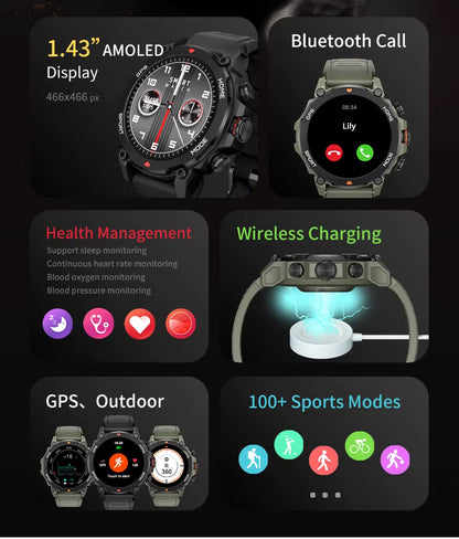 2026 Newest Smart Watch 1.43" HD Screen Bluetooth Call Fitness Tracker Heart Rate SpO2 5ATM