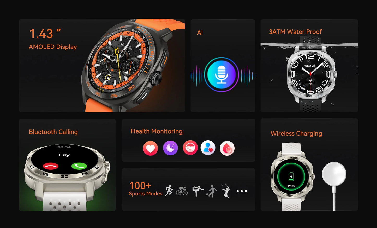 Smart Watch AM32 AMOLED 1.43", 3ATM Waterproof