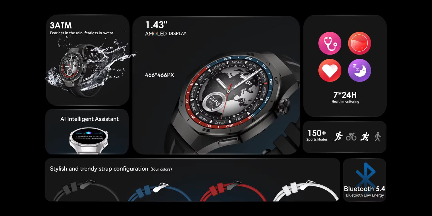 Smart Watch AMOLED Screen AM34 1.43inch Bluetooth AI Smartwatch Heart Rate Tracking Sleep Monitor Sports Watch
