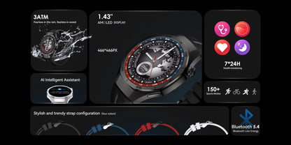 Smart Watch AMOLED Screen AM34 1.43inch Bluetooth AI Smartwatch Heart Rate Tracking Sleep Monitor Sports Watch