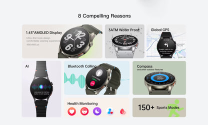 Smartwatch 1.43" AMOLED Ai Voice/Bluetooth  3ATM Waterproof